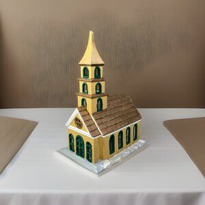 Vintage Byron Mold Ceramic Church Christmas Village Accessory 1979 Hand Painted